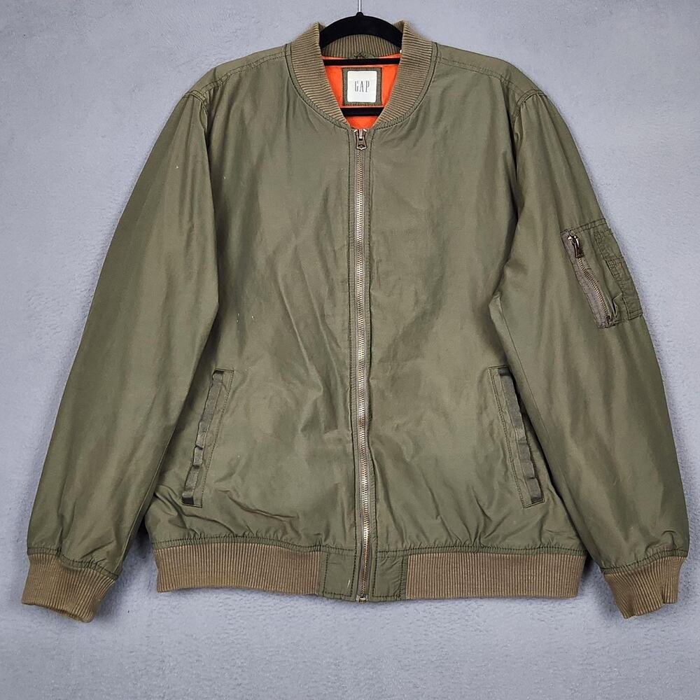 Gap Jacket Mens XL Green Canvas Vintage Bomber Quilted Insulated Full Zip